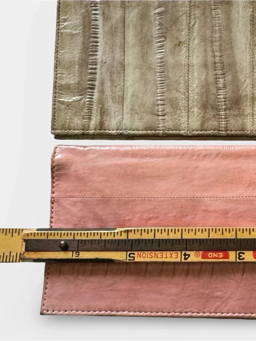 Lot 2 Vintage Eel Skin Long Billfold Wallet Pink Taupe 1980s Checkbook Cover